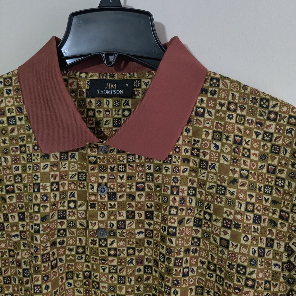 NWOT Jim Thompson Shirt Mens M Button Leaf Print Lightweight Summer Polo ( New )